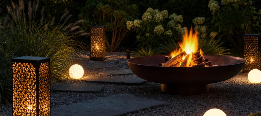 Beleuchtung und Beleuchtungselemente in Feuerschalen-Umgebung: DIY-Projekte fuer den Garten