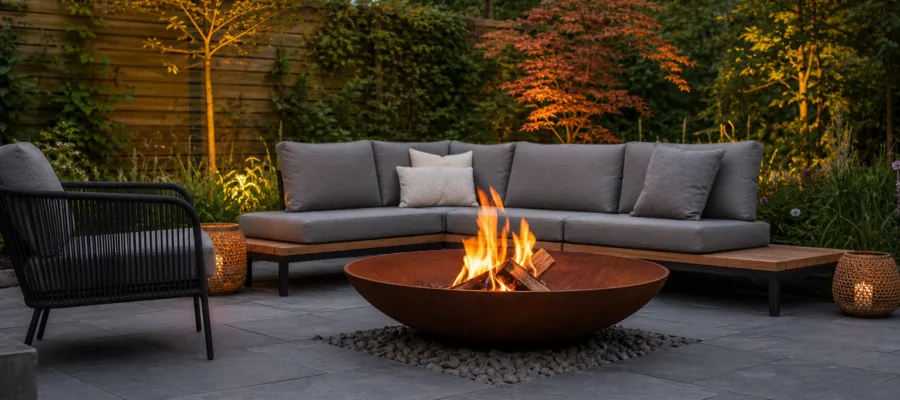 Feuerschale und Gartenmoebel kombinieren: Tipps fuer eine harmonische Outdoor-Atmosphaere