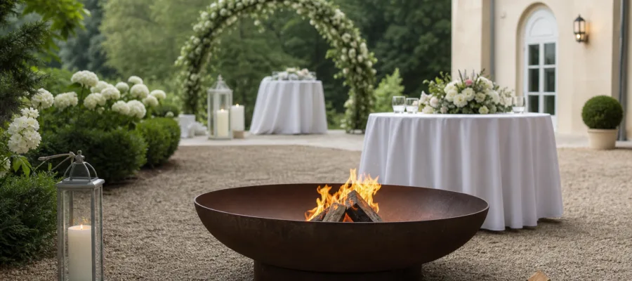 Feuerschale bei Gartenhochzeiten und Jubilaeen stilvoll integrieren