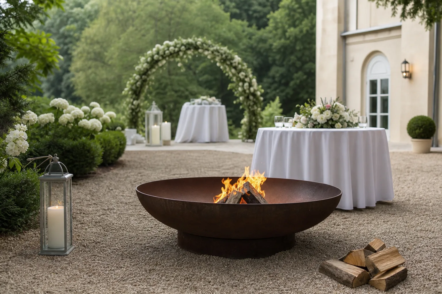 Feuerschale bei Gartenhochzeiten und Jubilaeen stilvoll integrieren